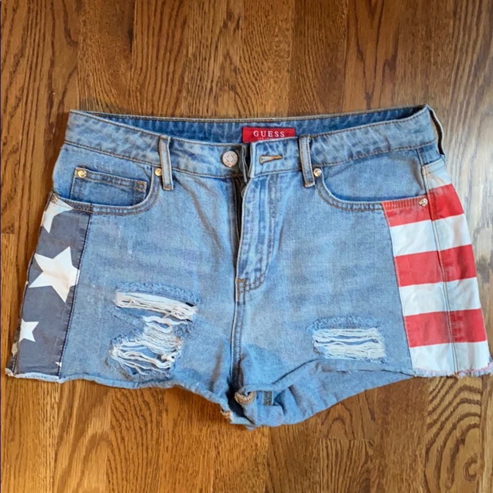 Flag Denim Shorts